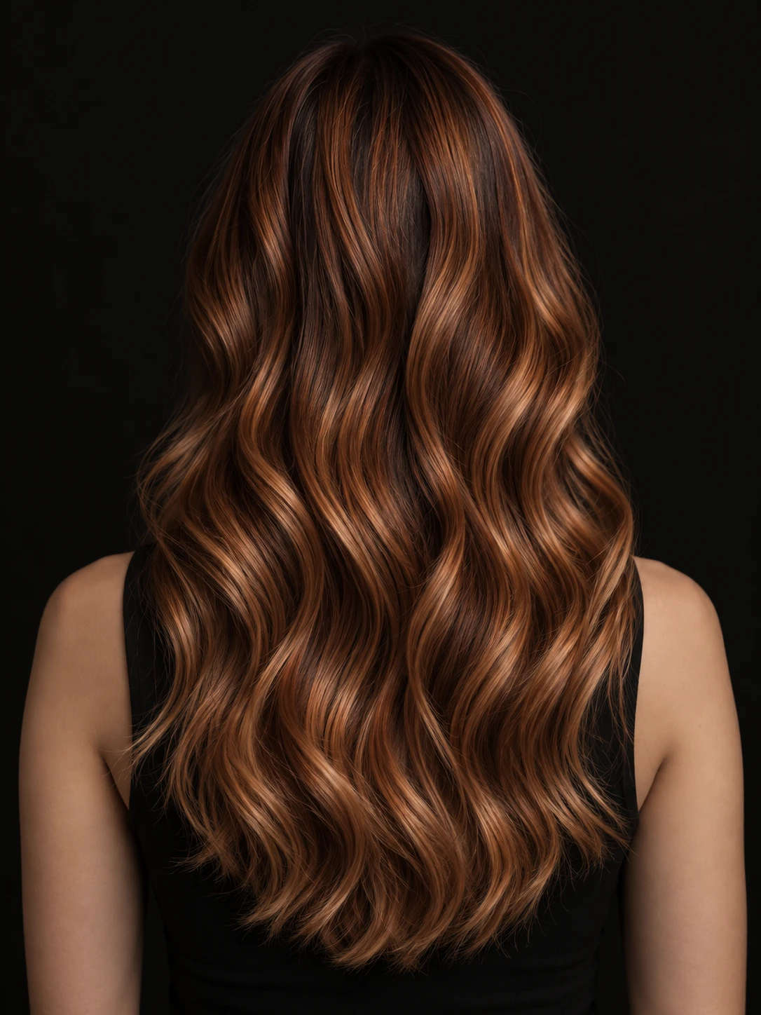 Look-Inspiration: lange kupferfarbene Haare mit definierten Wellen